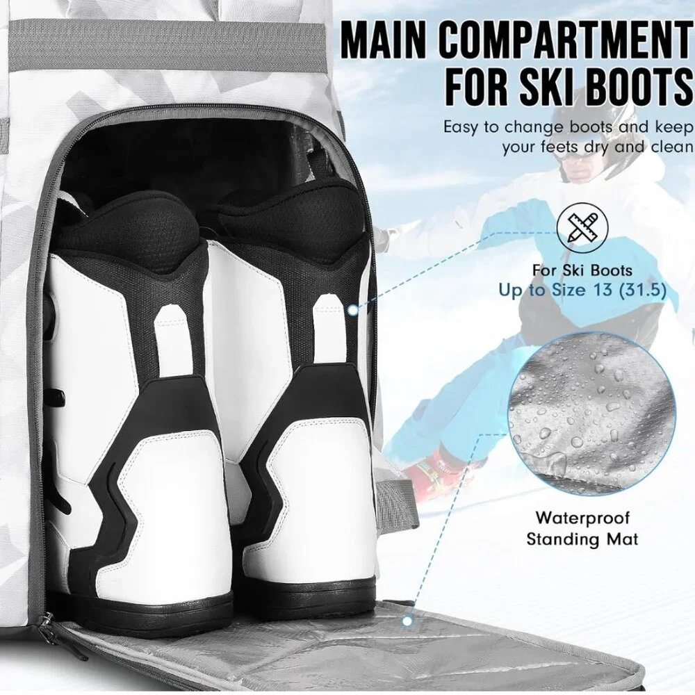65L Ski Boot Bag Backpack – Waterproof Ski & Snowboard Gear Bag with 8 Pockets